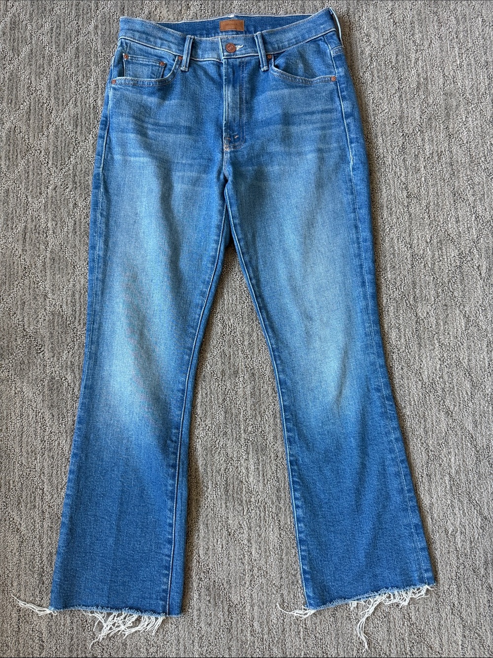 MOTHER The Insider Ankle Fray Medium Blue Flare Jeans